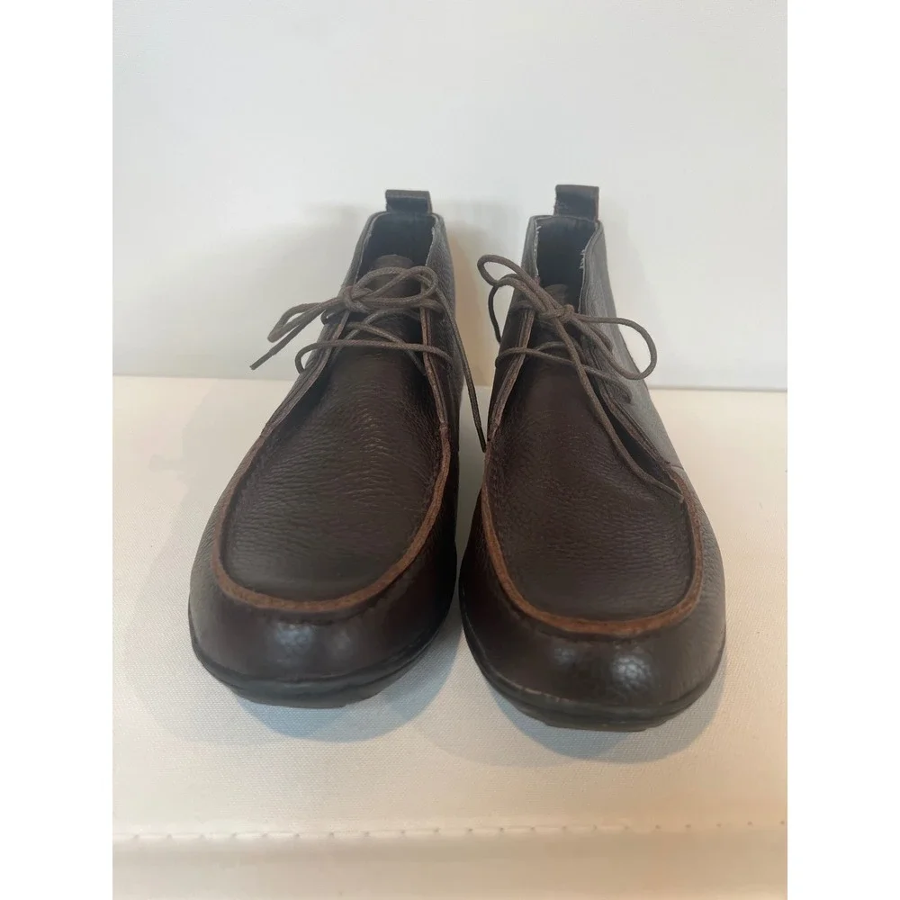 Lands End Chukka Boots Mens Brown Size 10 Pebble Leather Lace Up Business Casual